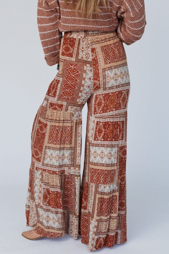 Geometric High Waist Wide Leg Pants - Bottoms