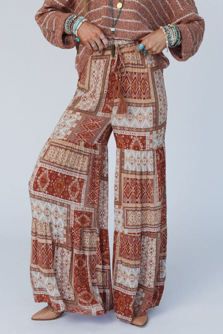 Geometric High Waist Wide Leg Pants - Bottoms