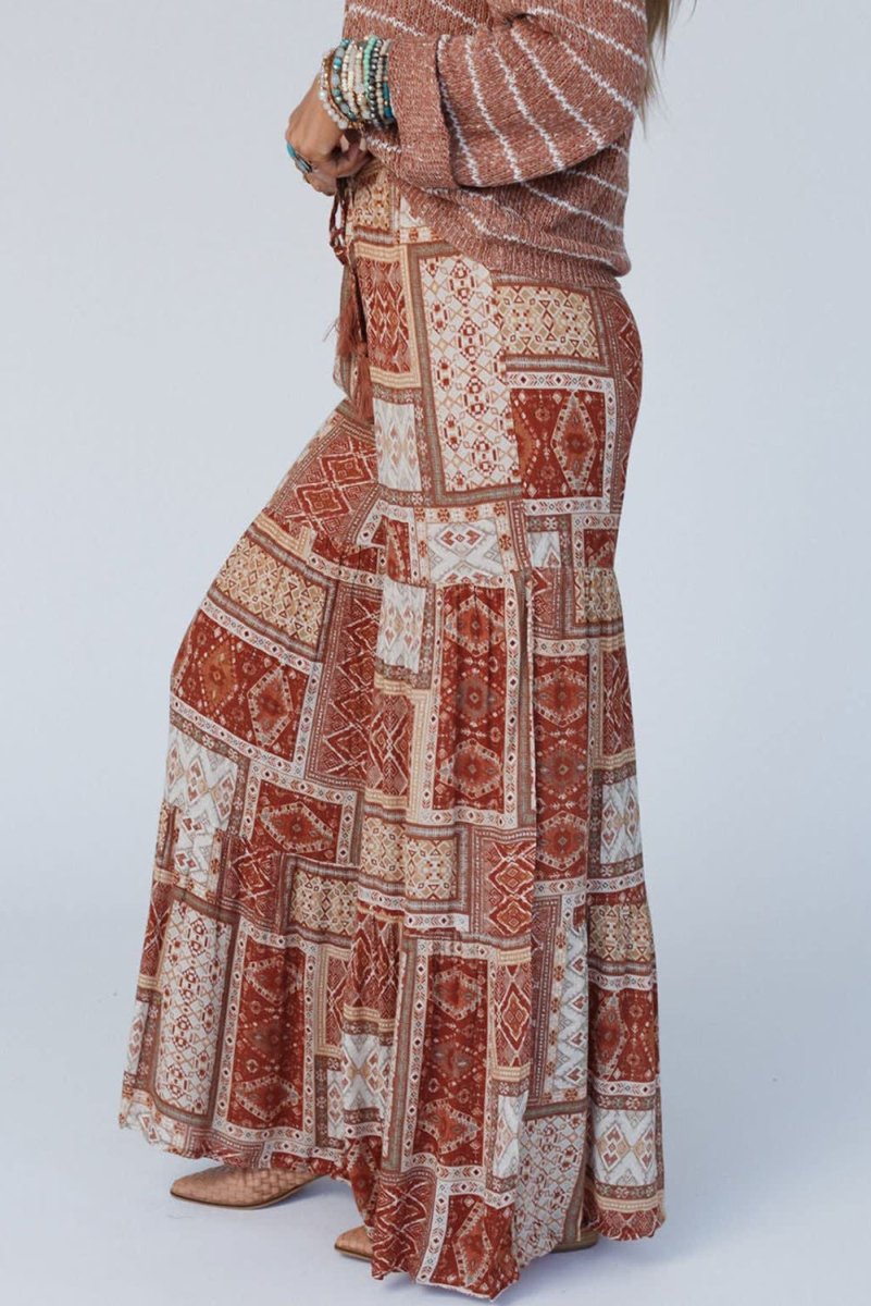 Geometric High Waist Wide Leg Pants - Bottoms
