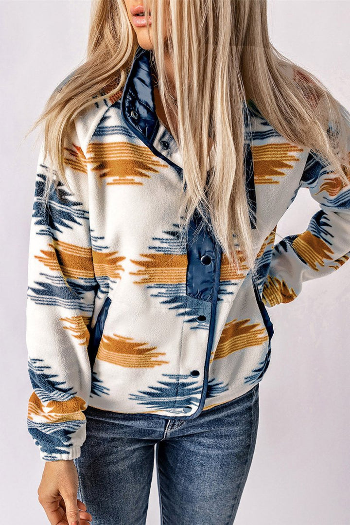 Geometric Snap Button Long Sleeve Jacket - Outerwear