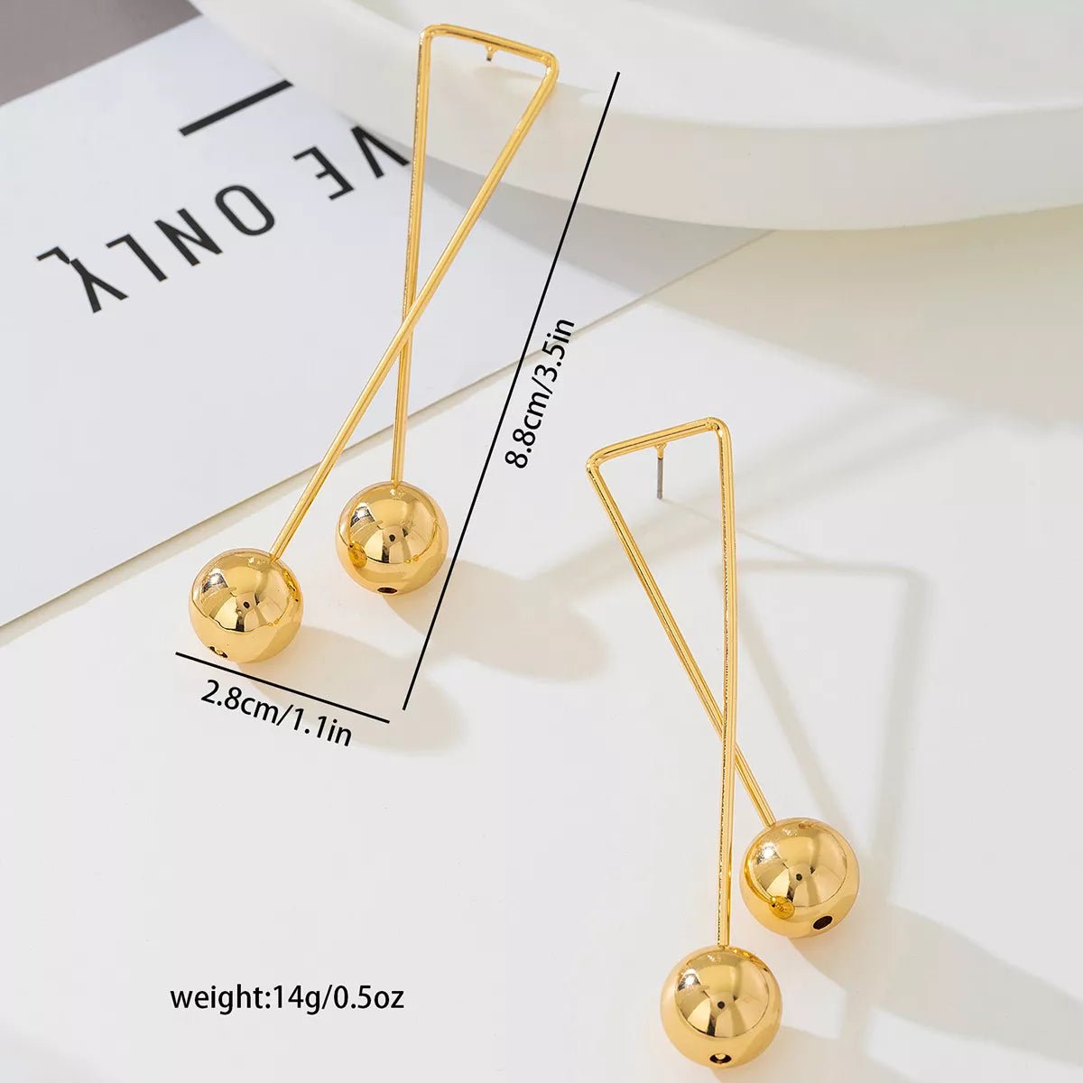 Geometric Triangle Gold Ball Drop Earrings - 