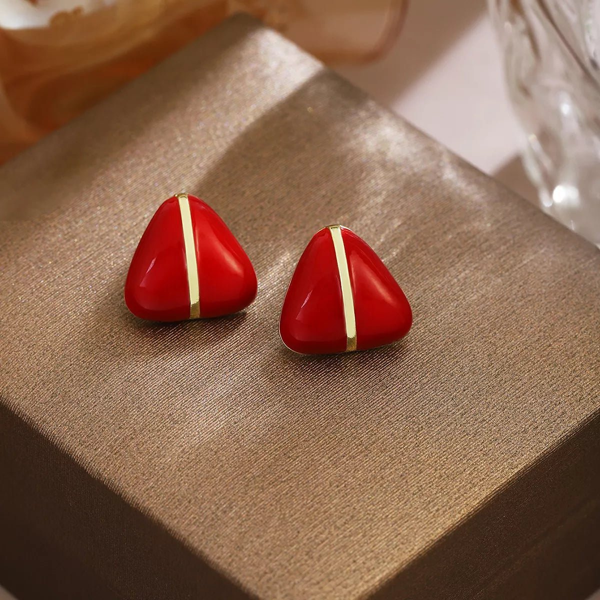 Geometric Triangle Stud Earrings with Gold Accent - 
