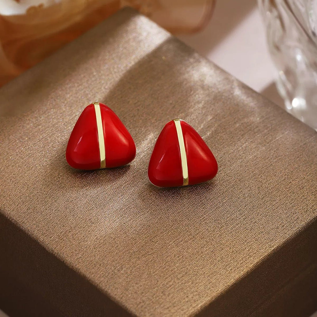 Geometric Triangle Stud Earrings with Gold Accent - 