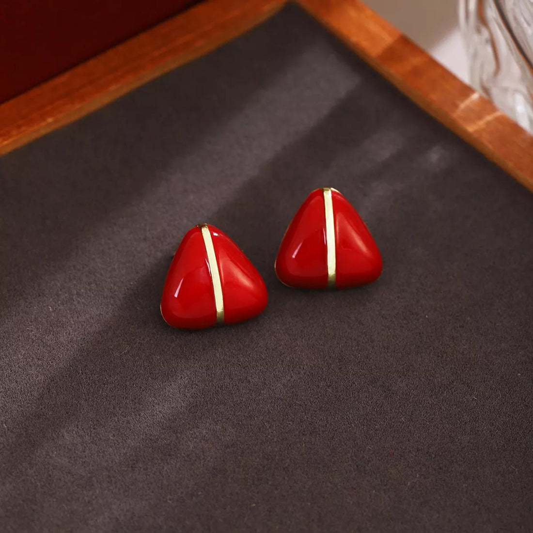 Geometric Triangle Stud Earrings with Gold Accent - 