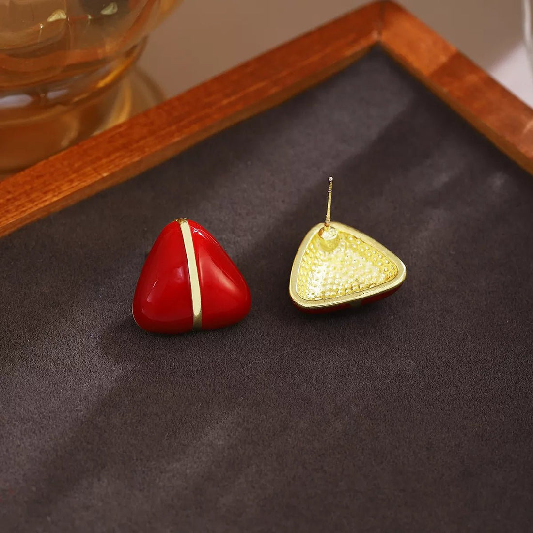Geometric Triangle Stud Earrings with Gold Accent - 