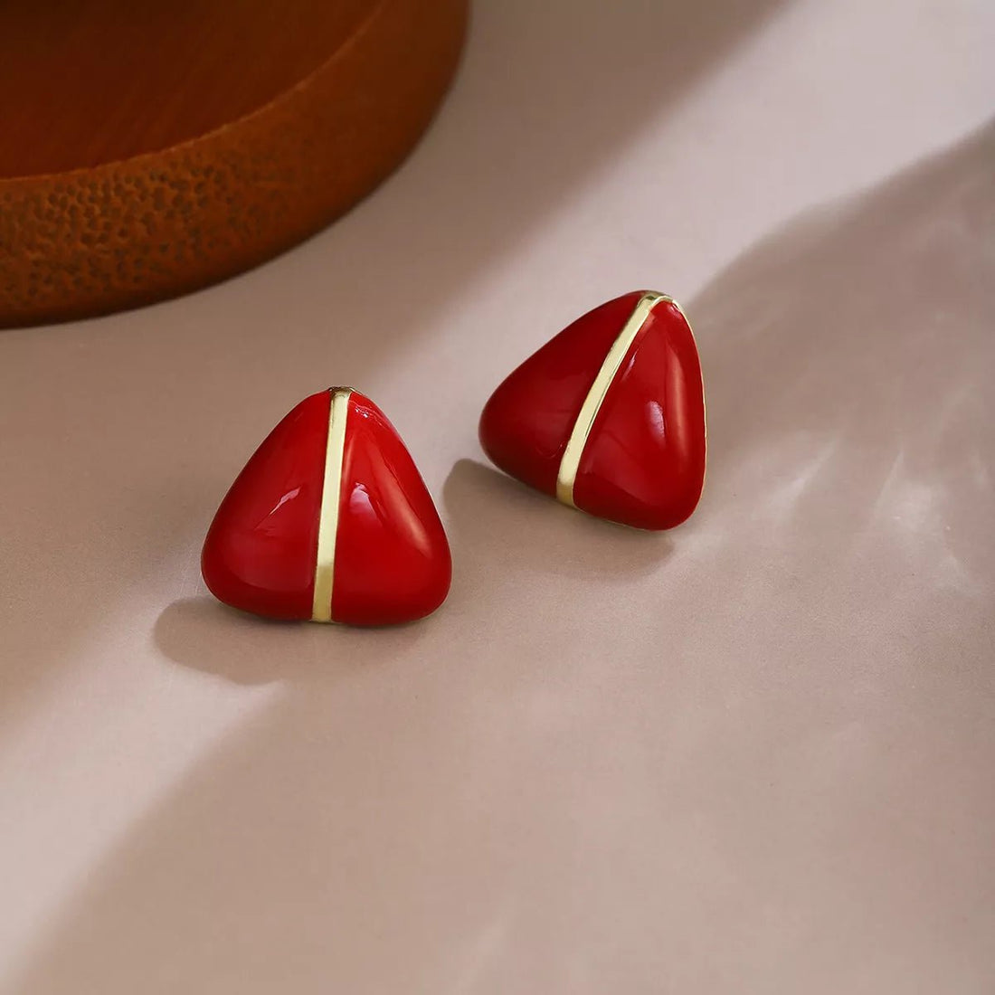 Geometric Triangle Stud Earrings with Gold Accent - 