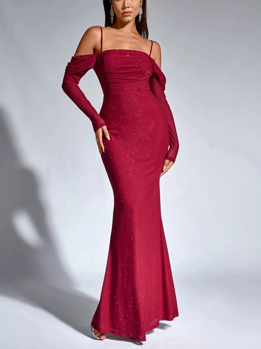 Glitter Ruched Mermaid Maxi Dress - 