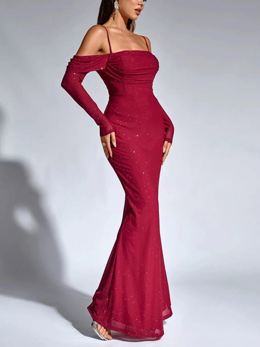 Glitter Ruched Mermaid Maxi Dress - 