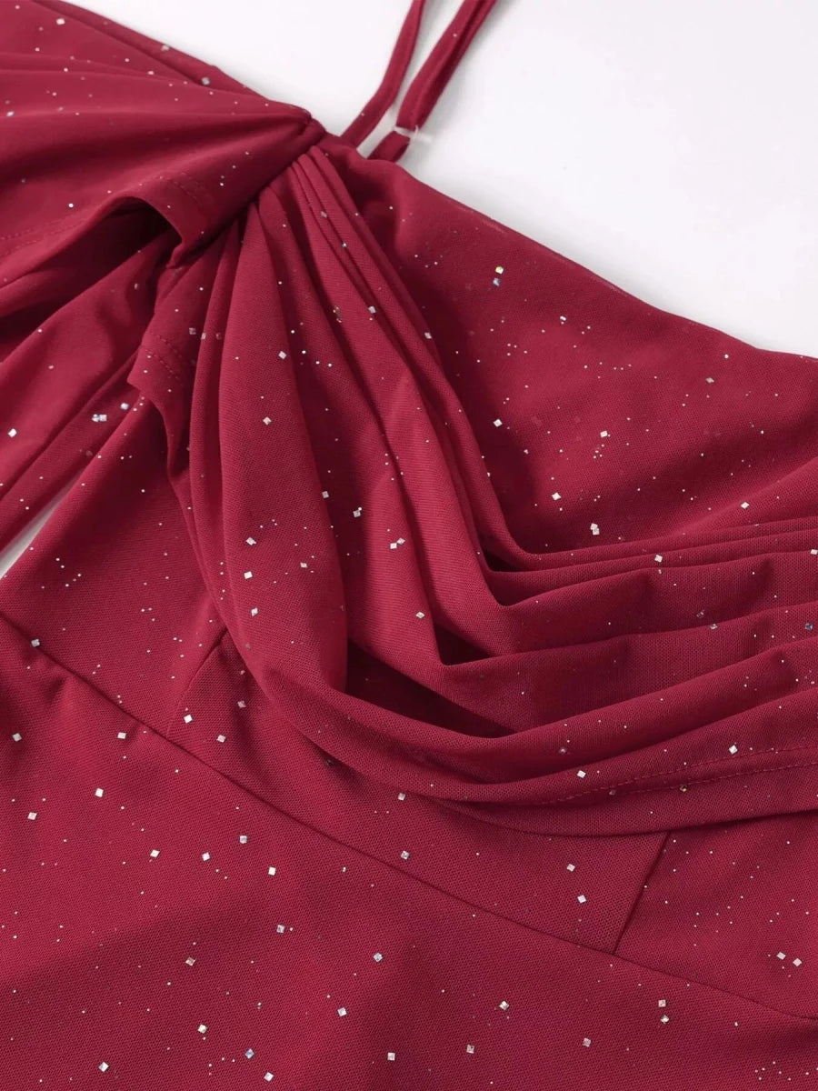 Glitter Ruched Mermaid Maxi Dress - 