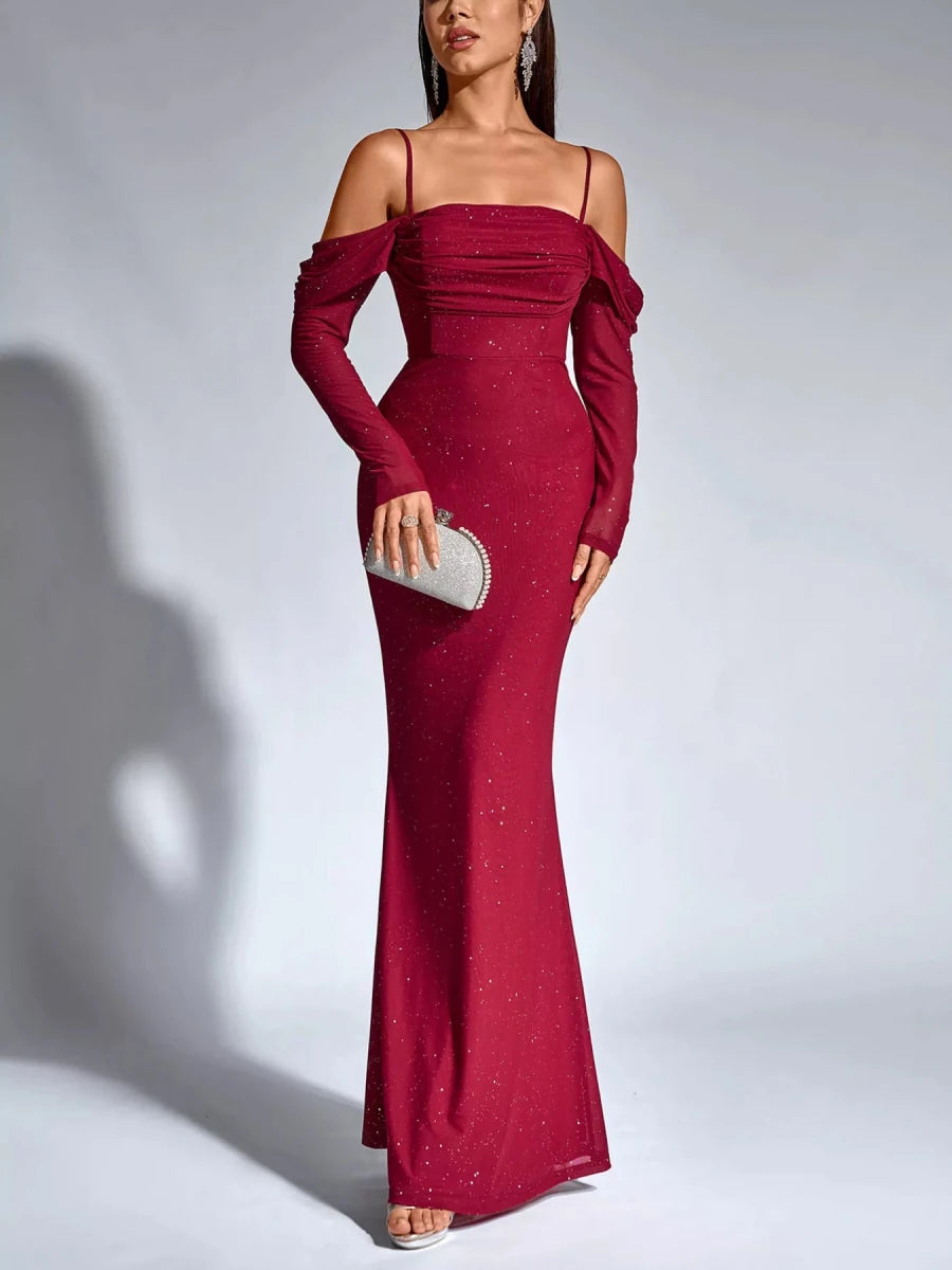 Glitter Ruched Mermaid Maxi Dress - 
