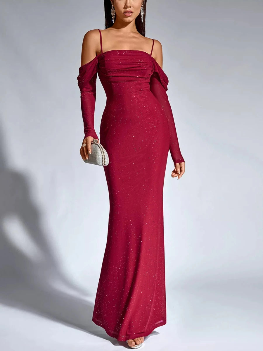 Glitter Ruched Mermaid Maxi Dress - 