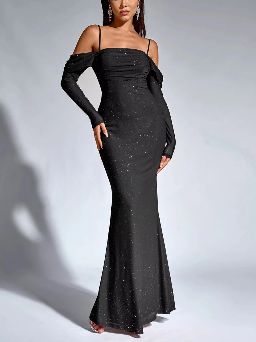 Glitter Ruched Mermaid Maxi Dress - 