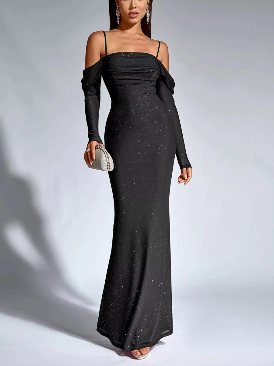 Glitter Ruched Mermaid Maxi Dress - 
