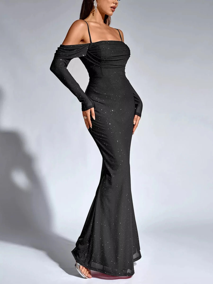 Glitter Ruched Mermaid Maxi Dress - 