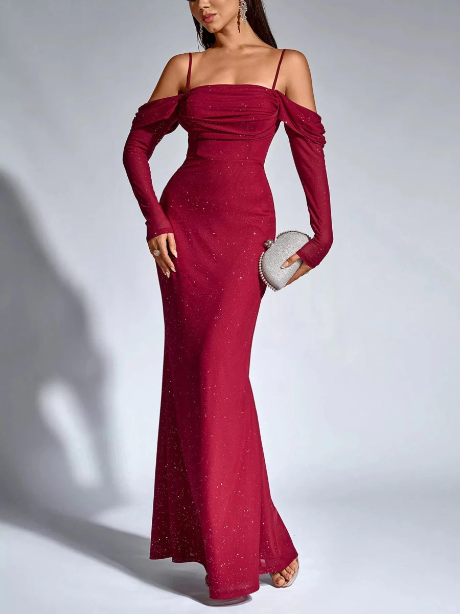 Glitter Ruched Mermaid Maxi Dress - 