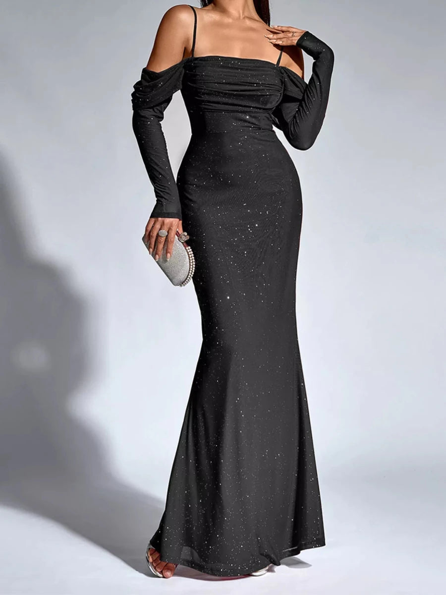 Glitter Ruched Mermaid Maxi Dress - 