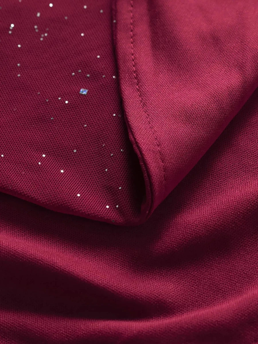 Glitter Slit Maxi Dress with Zipper - 