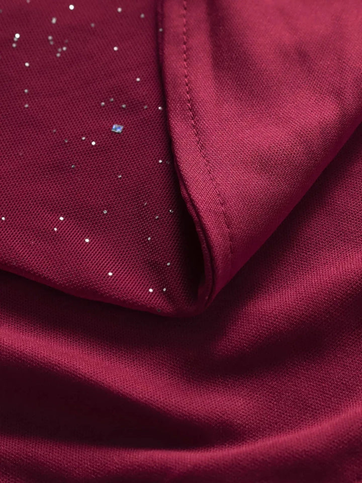Glitter Slit Maxi Dress with Zipper - 