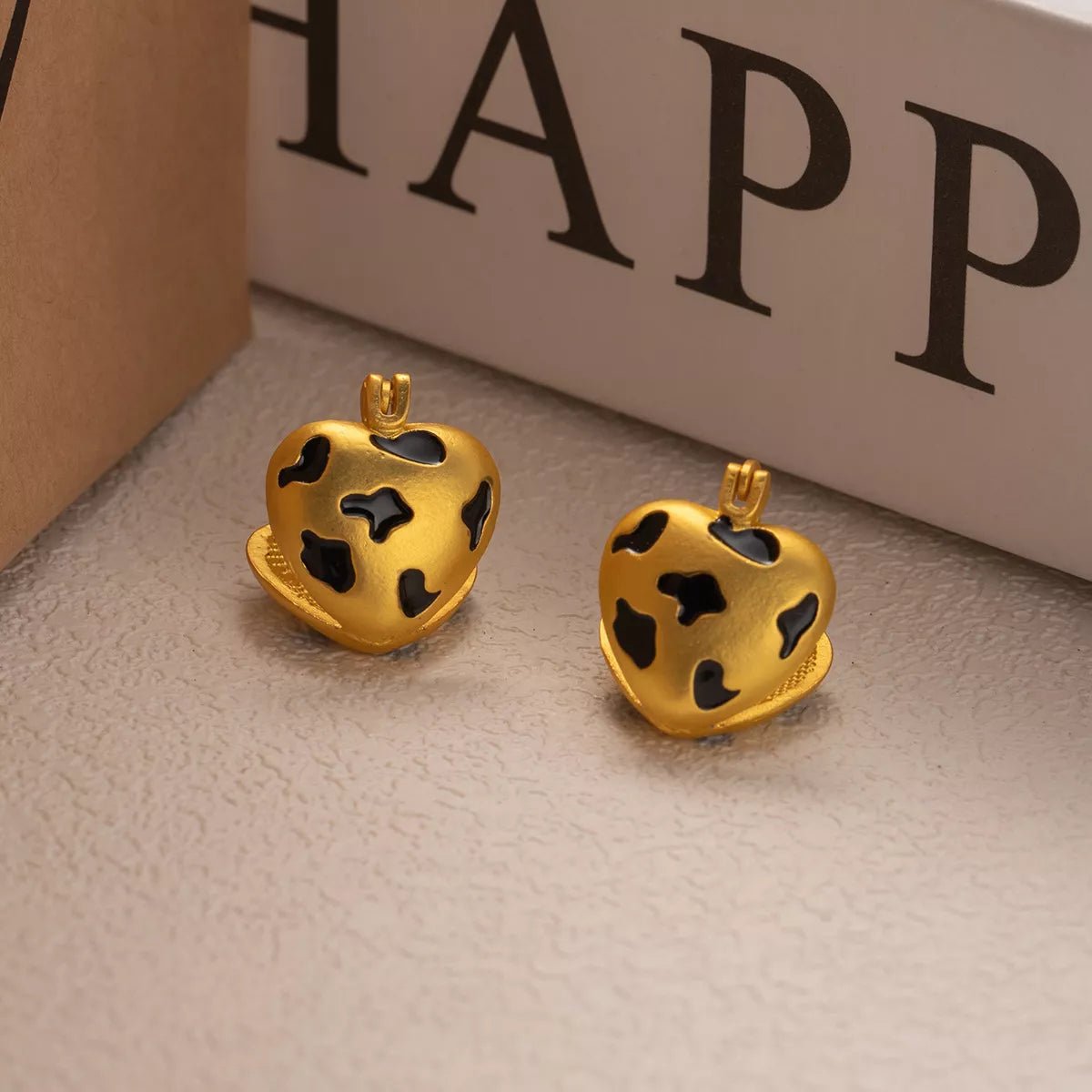 Gold Heart Leopard Print Statement Earrings - 