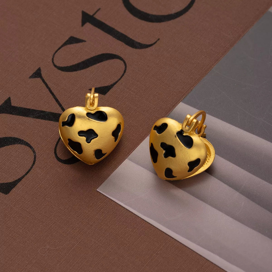 Gold Heart Leopard Print Statement Earrings - 