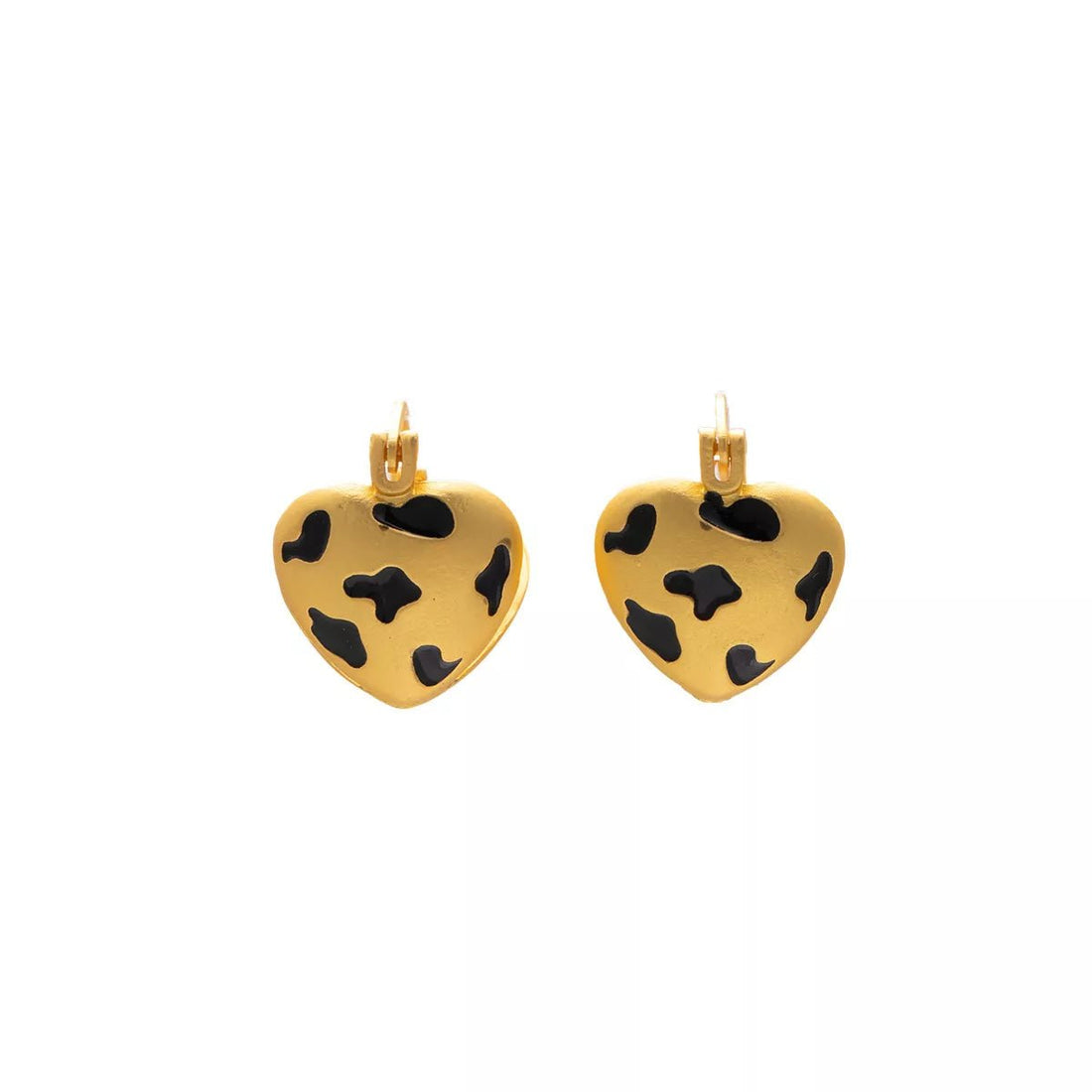 Gold Heart Leopard Print Statement Earrings - 