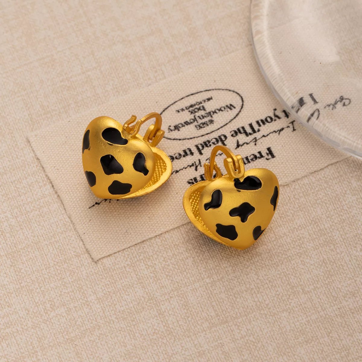Gold Heart Leopard Print Statement Earrings - 