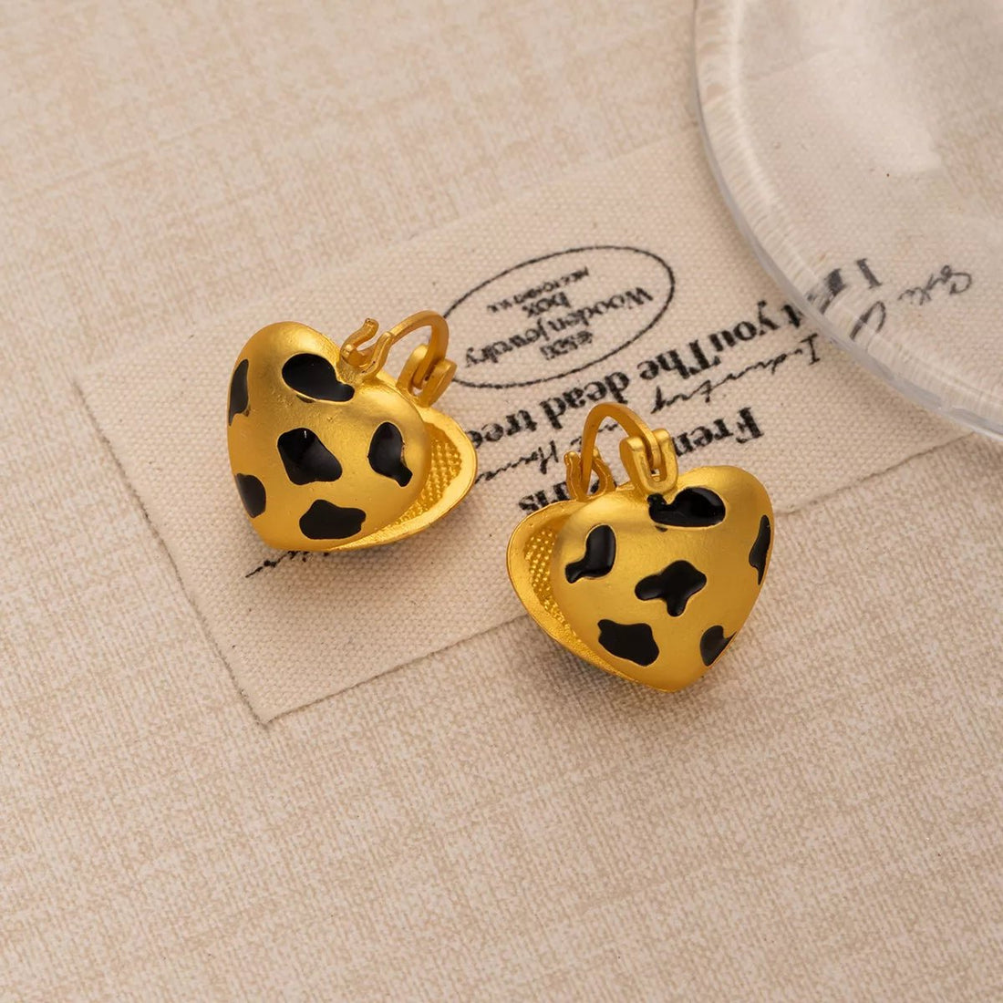 Gold Heart Leopard Print Statement Earrings - 