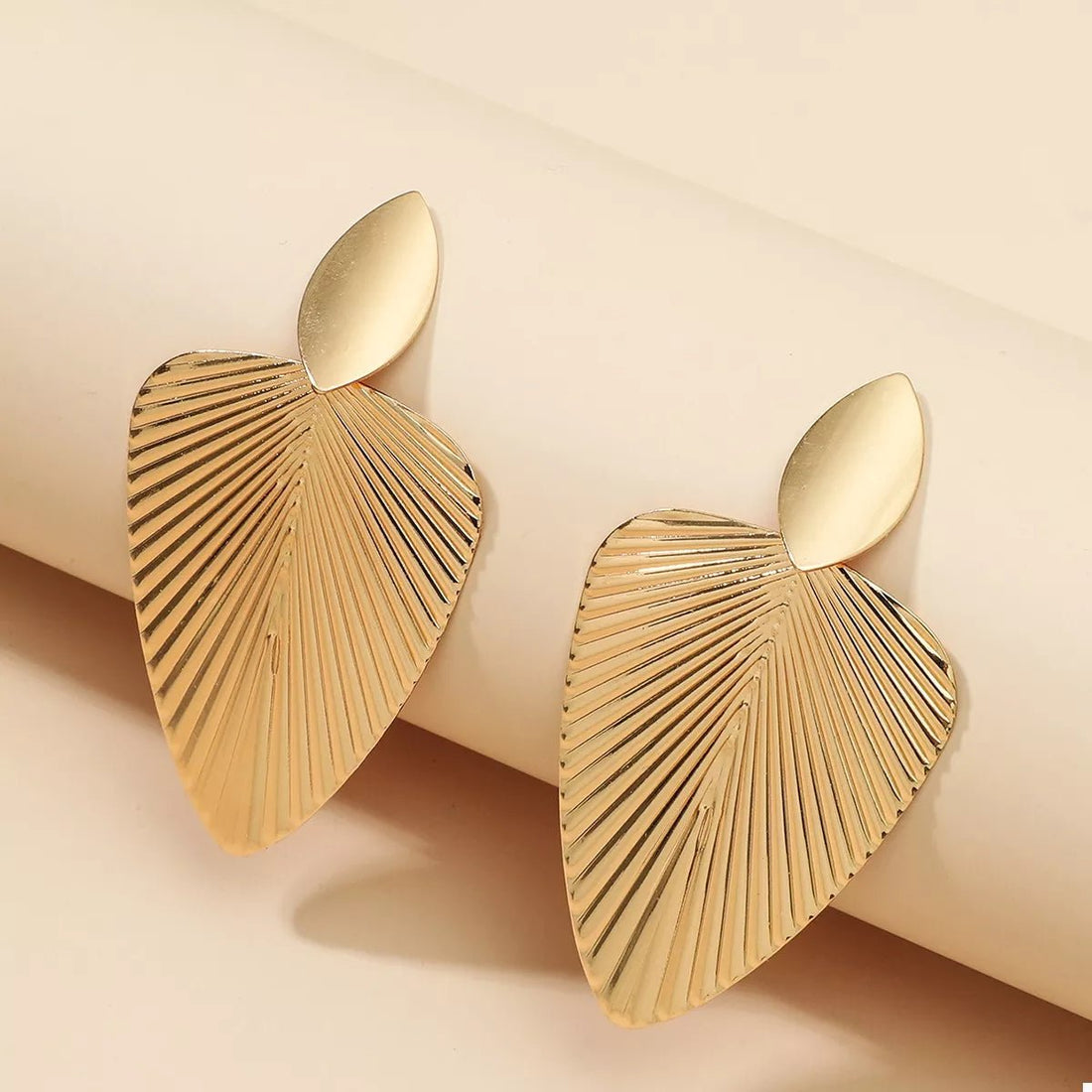 Gold Leaf Shape Dangle Earrings - 