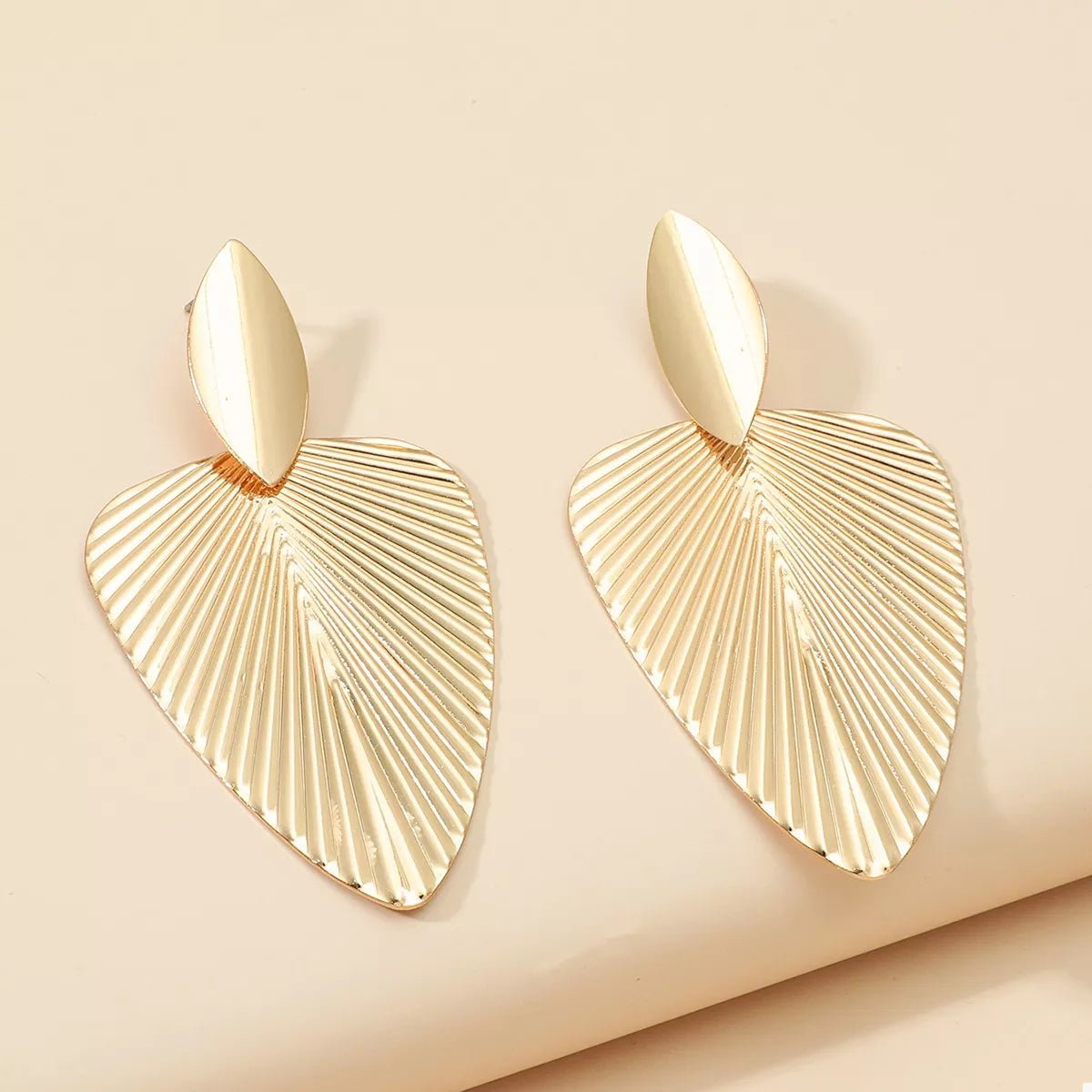 Gold Leaf Shape Dangle Earrings - 