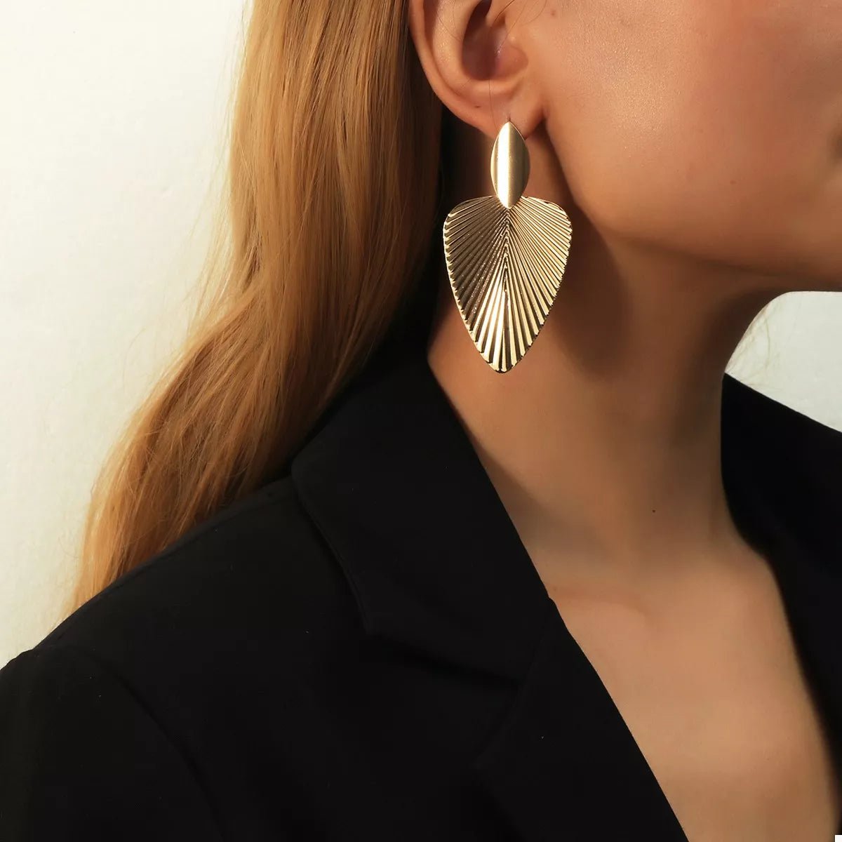 Gold Leaf Shape Dangle Earrings - 