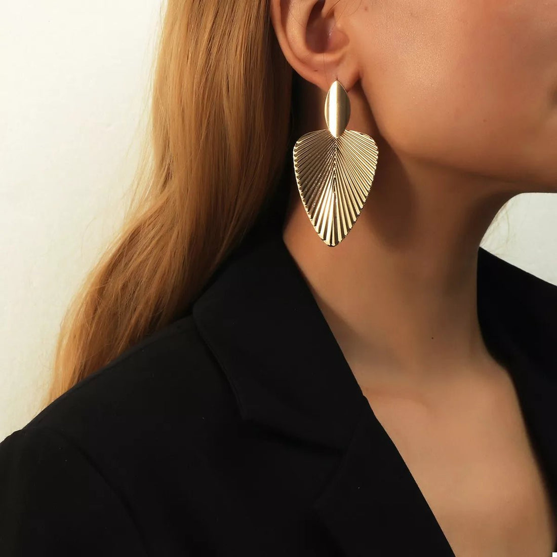 Gold Leaf Shape Dangle Earrings - 