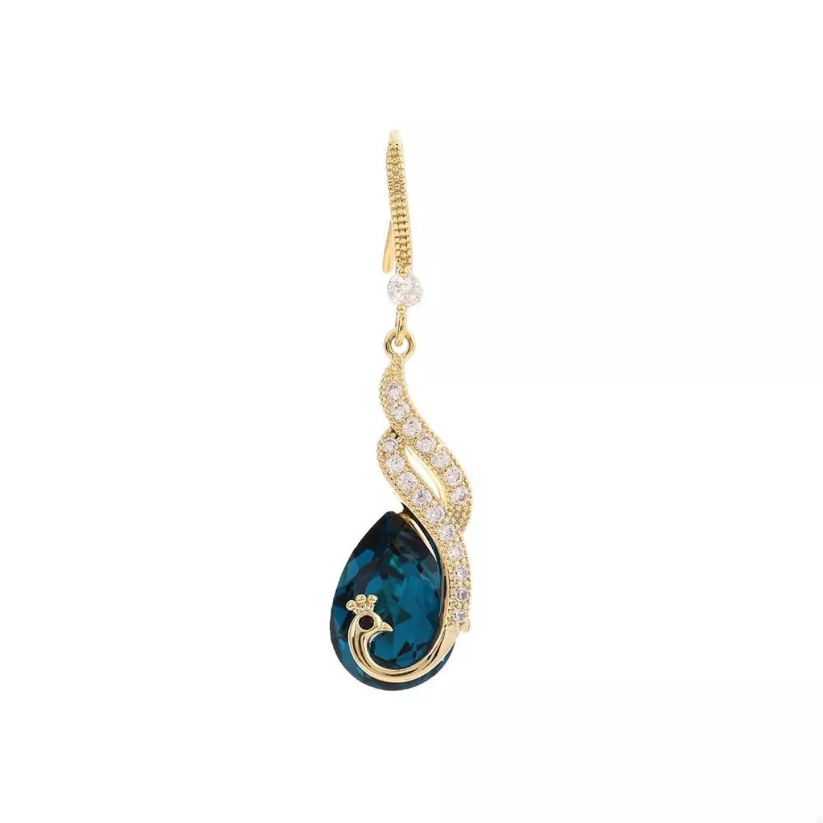 Gold Peacock Teardrop Earrings - 