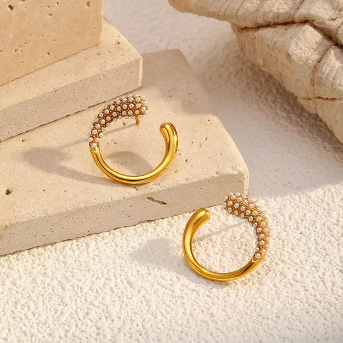 Gold Pearl Hoop Earrings - 
