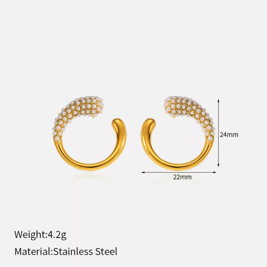 Gold Pearl Hoop Earrings - 