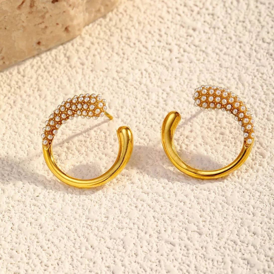 Gold Pearl Hoop Earrings - 