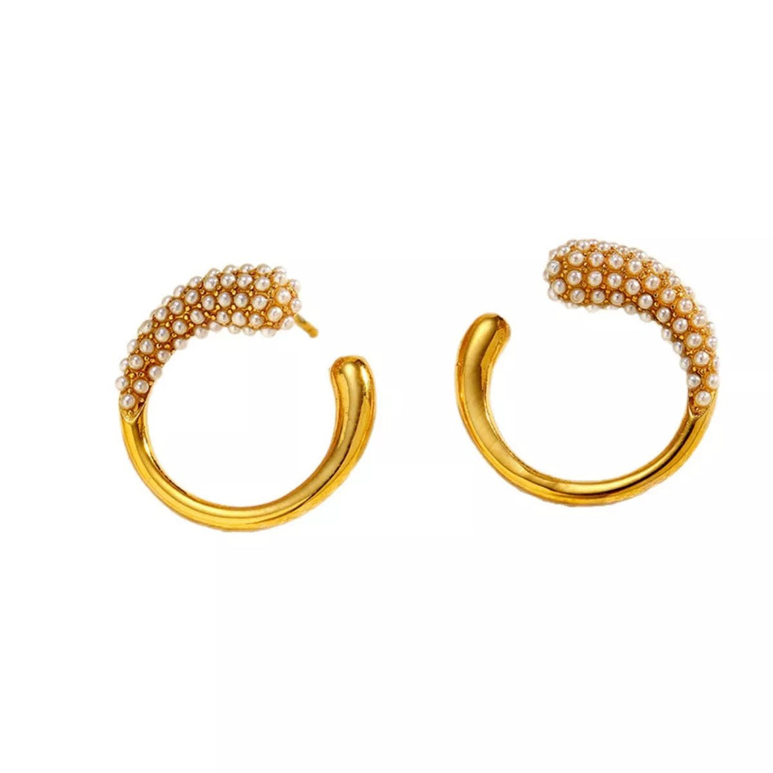 Gold Pearl Hoop Earrings - 