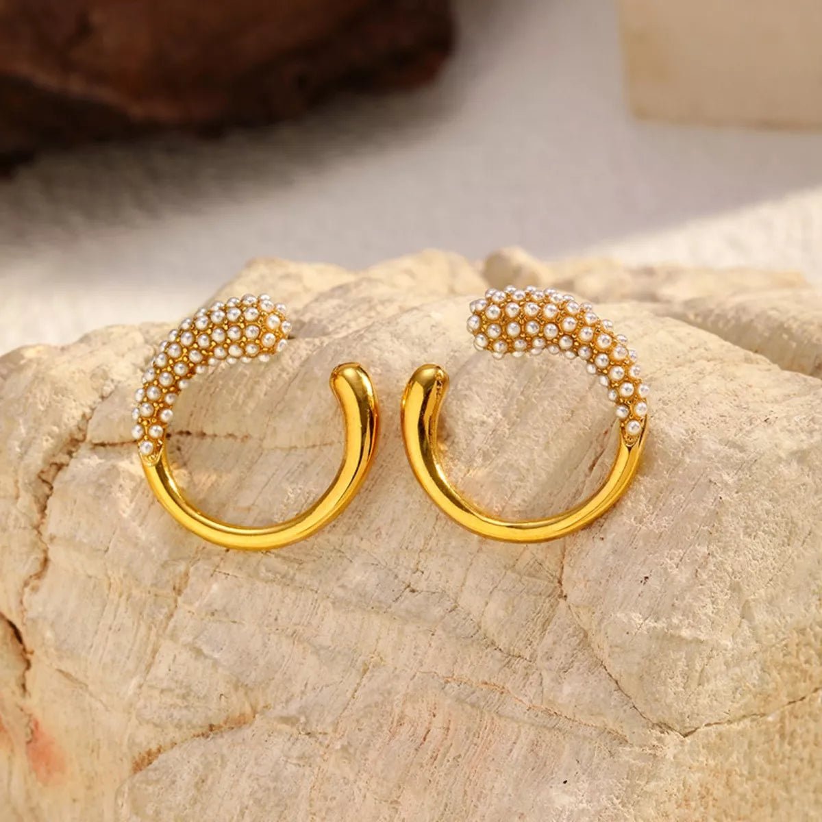 Gold Pearl Hoop Earrings - 