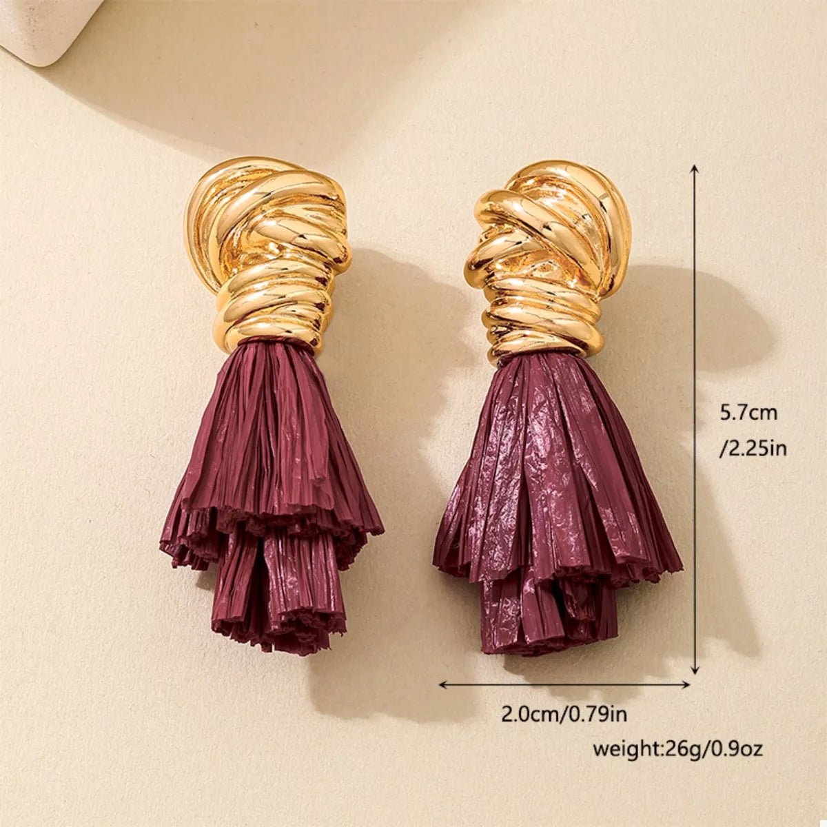 Gold Wire Wrapped Tassel Drop Earrings - 