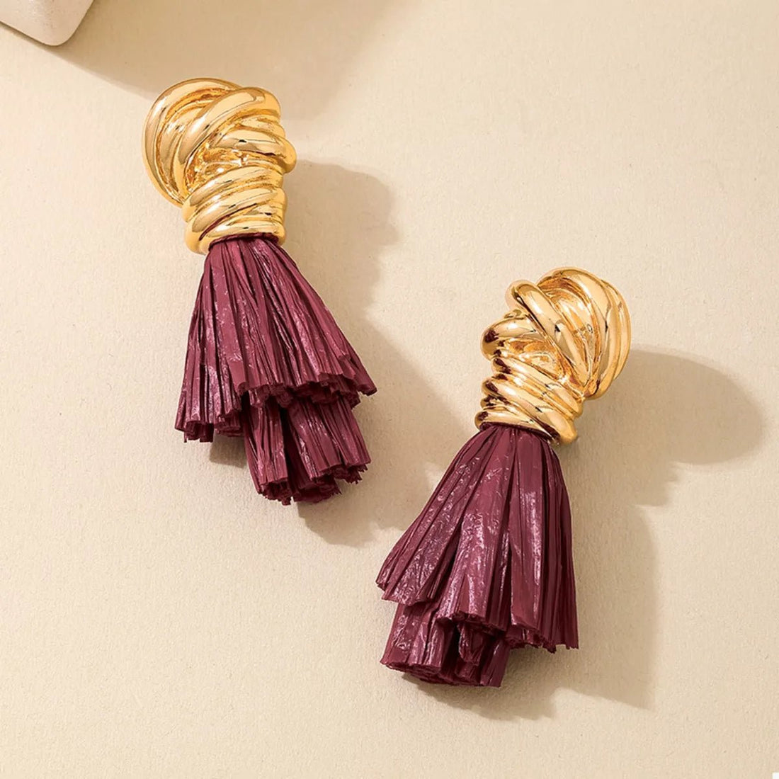 Gold Wire Wrapped Tassel Drop Earrings - 
