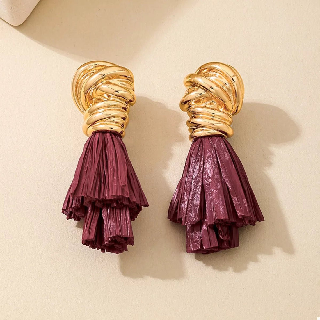Gold Wire Wrapped Tassel Drop Earrings - 