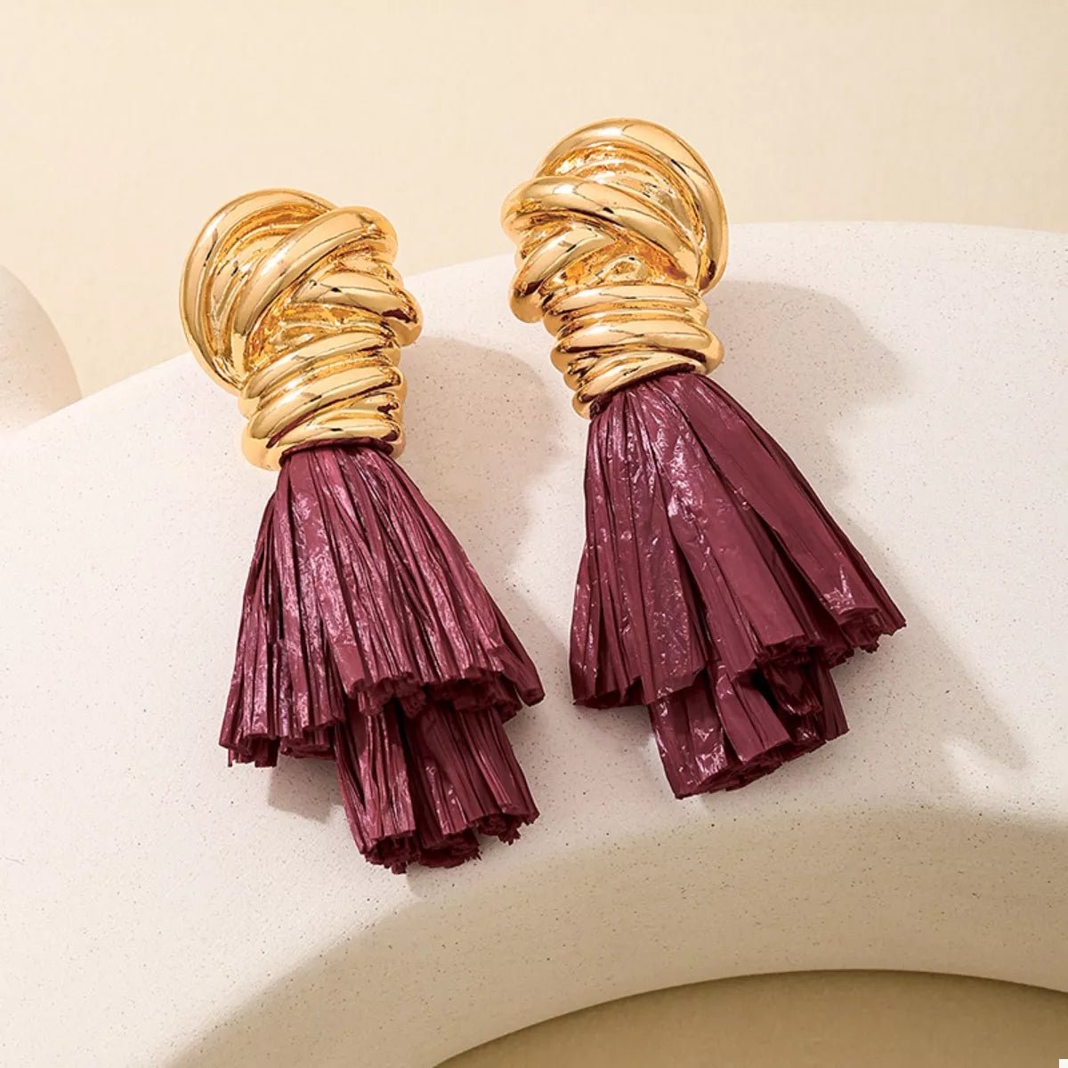 Gold Wire Wrapped Tassel Drop Earrings - 
