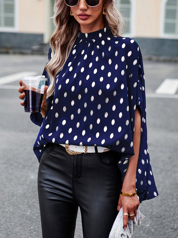 Golden polka dot temperament design sense long - sleeved blouse - Top
