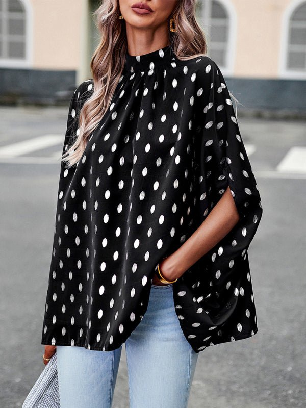Golden polka dot temperament design sense long - sleeved blouse - Top