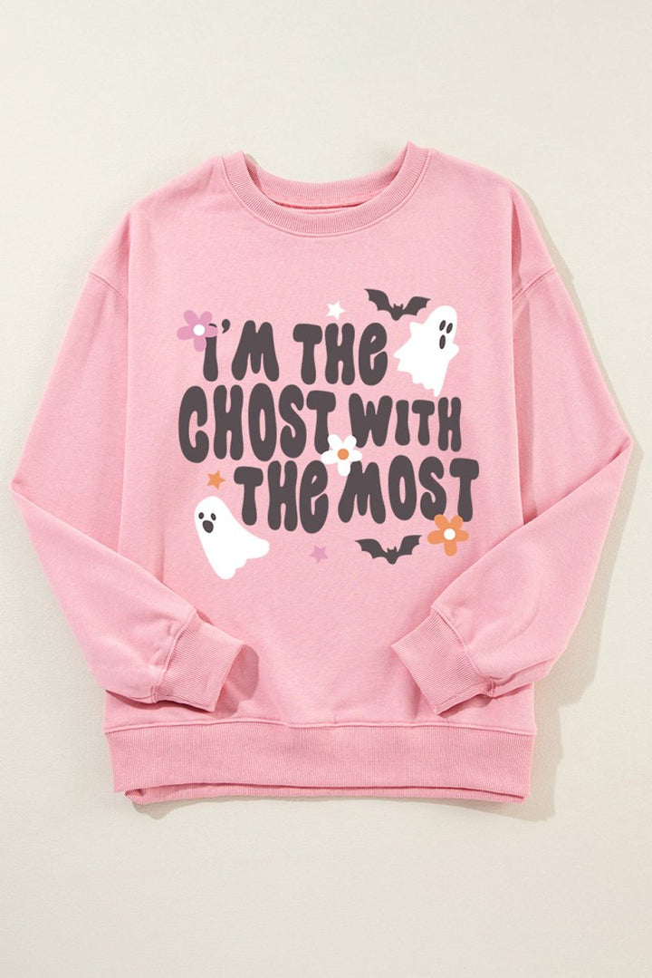 Graphic Round Neck Long Sleeve Sweatshirt - Outerwear