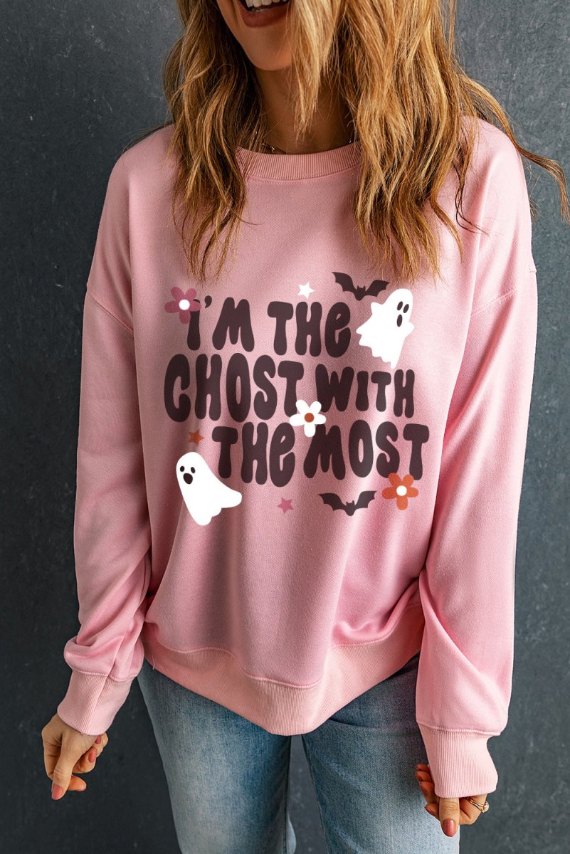 Graphic Round Neck Long Sleeve Sweatshirt - Outerwear