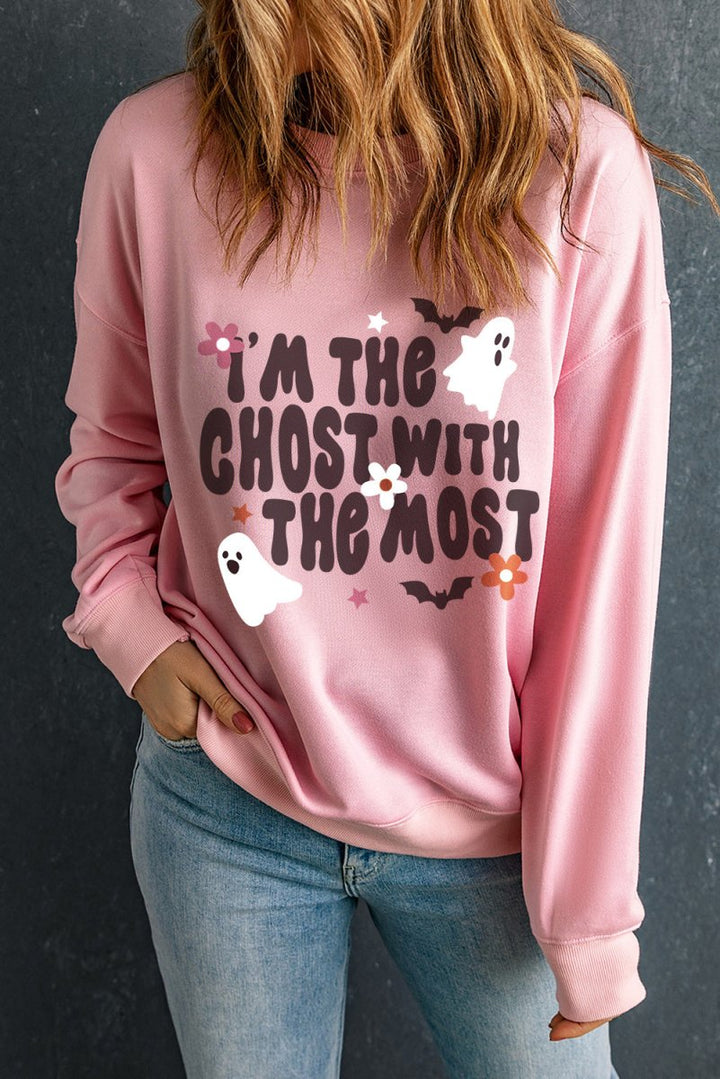 Graphic Round Neck Long Sleeve Sweatshirt - Outerwear