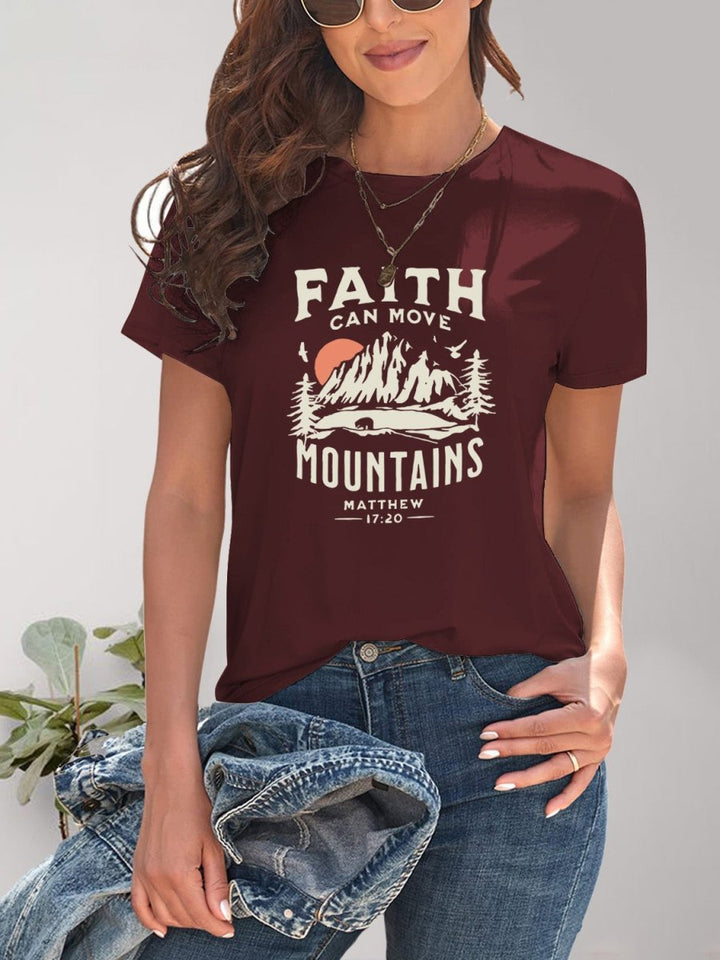 Graphic Round Neck Short Sleeve T-Shirt - Top