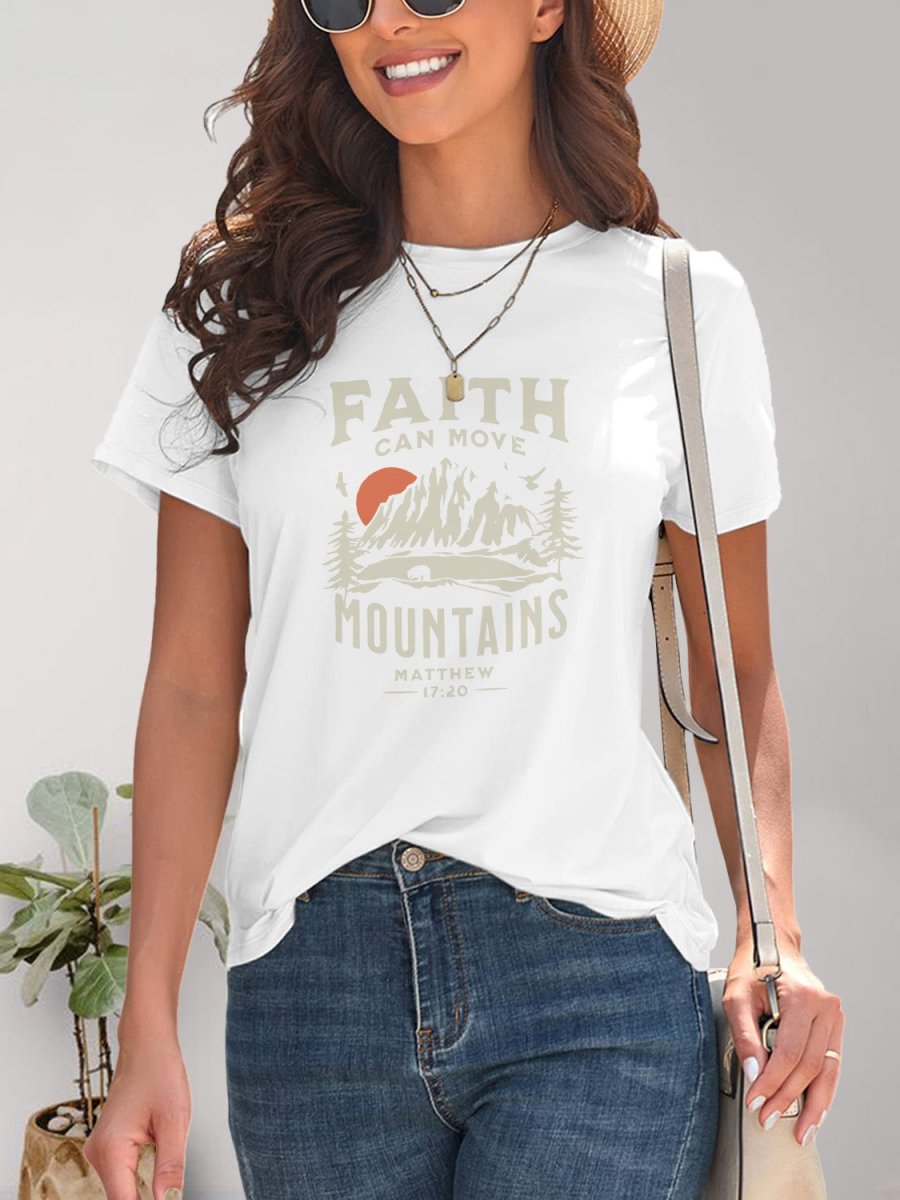 Graphic Round Neck Short Sleeve T-Shirt - Top