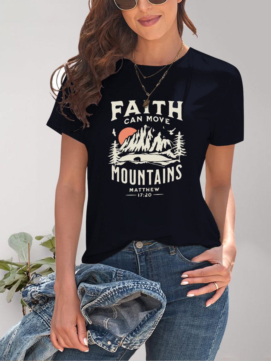 Graphic Round Neck Short Sleeve T-Shirt - Top