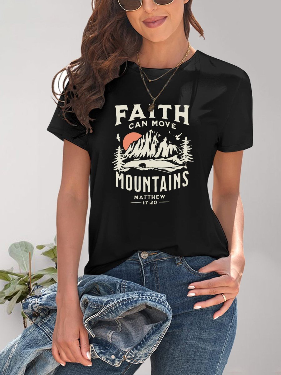 Graphic Round Neck Short Sleeve T-Shirt - Top